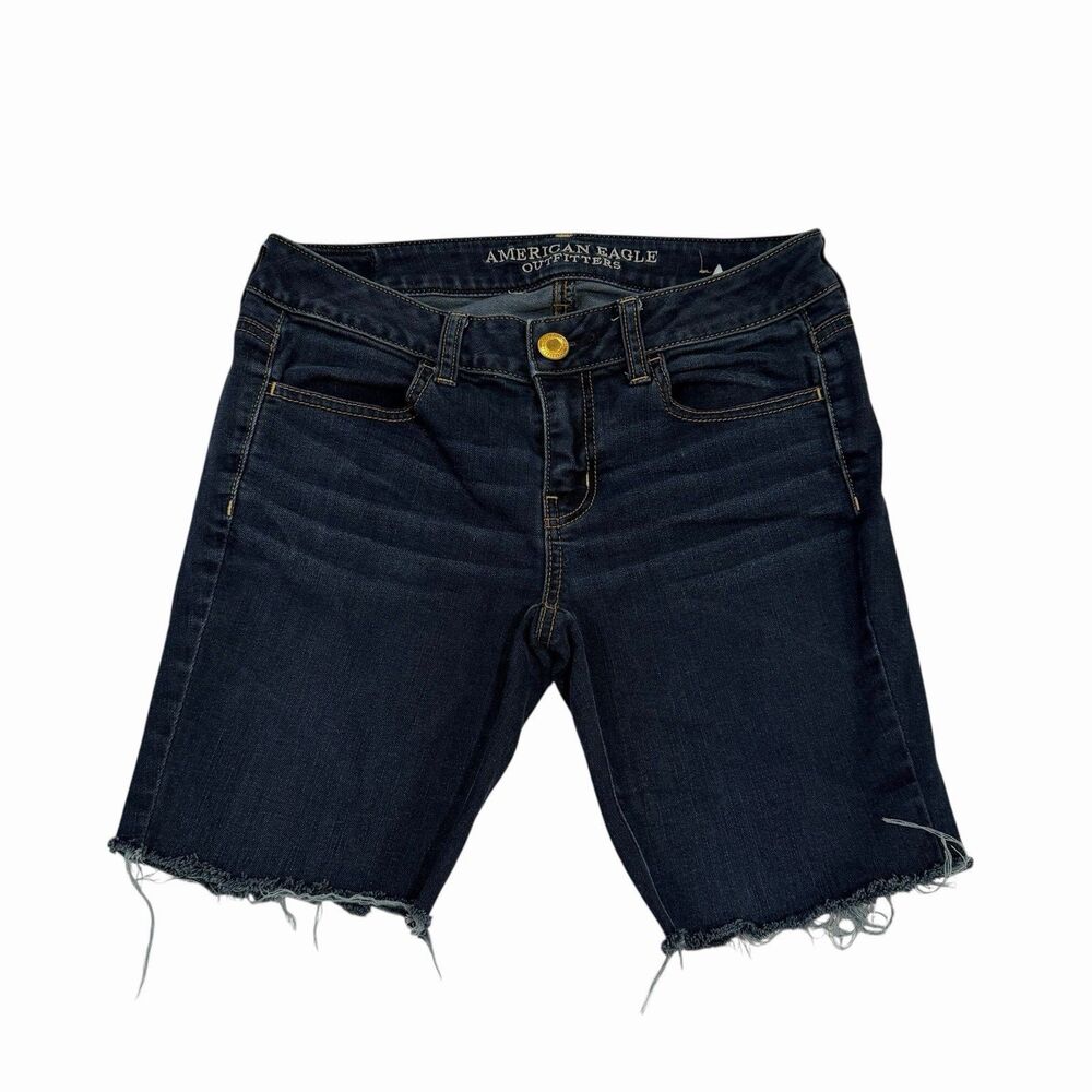 American Eagle Jegging‎ Jeans Shorts Womens Blue Denim Stretch 4 Long Cut Off